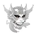 girl weaking hannya mask tattoo design idea