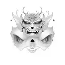 girl weaking hannya mask tattoo design idea