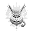 girl weaking hannya mask tattoo design idea