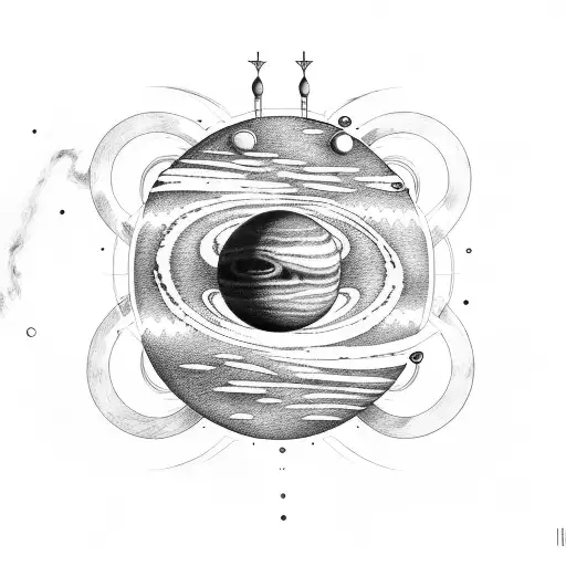 A bass guitar merging into a cosmic landscape with planets and a black hole tattoo design idea