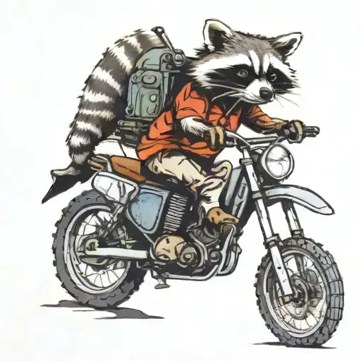 Raccoon on Dirt bike with gun tattoo design idea