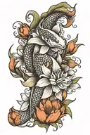 koi fish and tulips lilies tattoo design idea