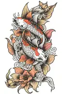 koi fish and tulips lilies tattoo design idea