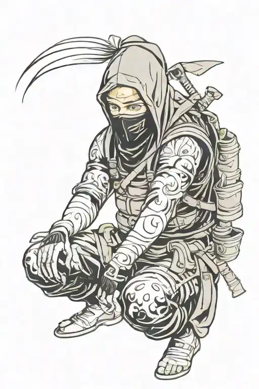 ninja in black overalls with mask tattoo design idea