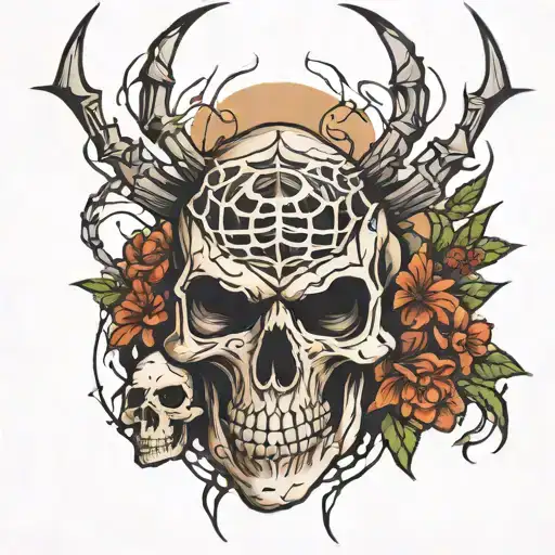 spider and skull tattoo design idea
