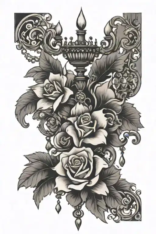 flower with chandelier like bottom half tattoo design idea