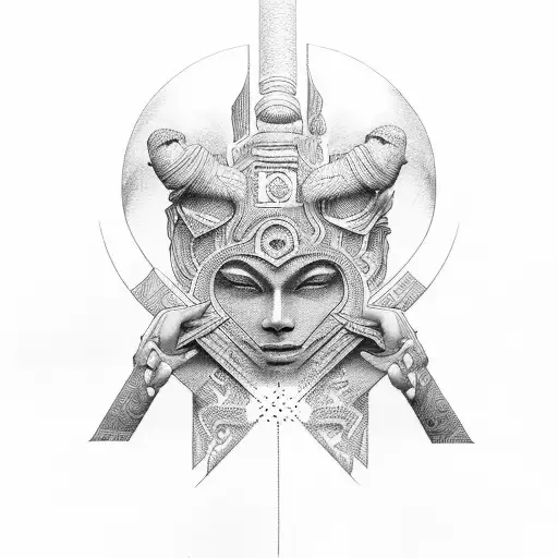 myth of sisifo with representation of hermes tattoo design idea