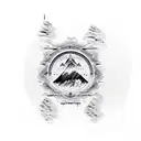 A mountain range with Tibetan script representing the word 'peace' tattoo design idea