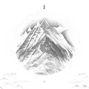 A mountain range with Tibetan script representing the word 'peace' tattoo design idea