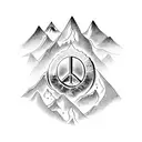 A mountain range with Tibetan script representing the word 'peace' tattoo design idea