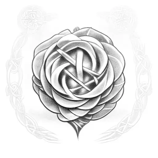 surreal, celtic, maori, phrase with roses thorns tattoo design idea