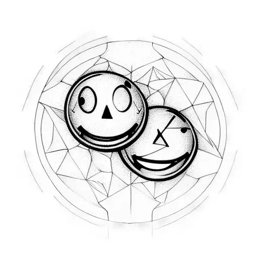 smiley face, half happy half grumpy tattoo design idea
