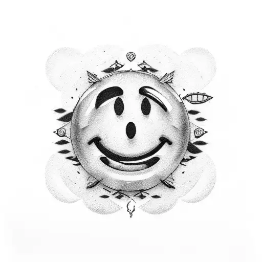 smiley face, with one grumpy eye tattoo design idea