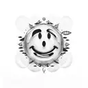 smiley face, with one grumpy eye tattoo design idea