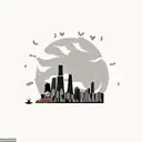 A skyline of Chicago made of coffee beans, with a slice of pizza and a hot dog as the buildings tattoo design idea