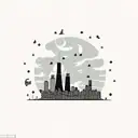 A skyline of Chicago made of coffee beans, with a slice of pizza and a hot dog as the buildings tattoo design idea