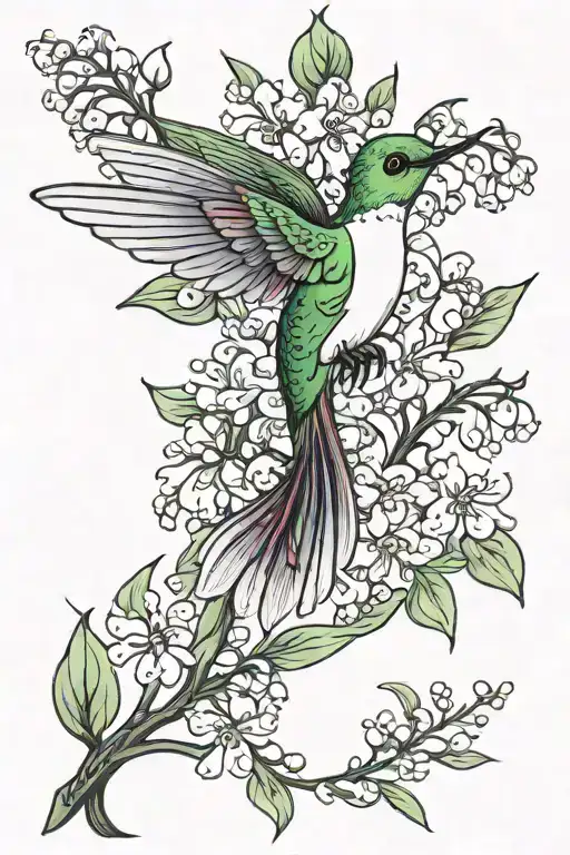 lily of the valley, hummingbird  tattoo design idea