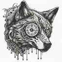 A clock melting into a wolf's silhouette with a sharingan eye as the clock face tattoo design idea