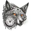 A clock melting into a wolf's silhouette with a sharingan eye as the clock face tattoo design idea