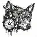 A clock melting into a wolf's silhouette with a sharingan eye as the clock face tattoo design idea