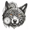 A clock melting into a wolf's silhouette with a sharingan eye as the clock face tattoo design idea