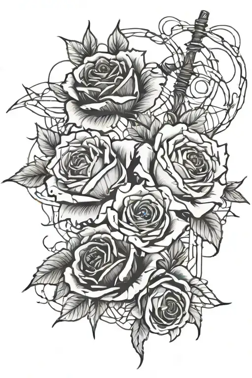 barbed wire and roses intertwined tattoo design idea
