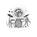 Incorporate a drum set into a celestial scene tattoo design idea