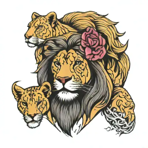 father daughter tattoo featuring Rogers and a lion and his cub  tattoo design idea