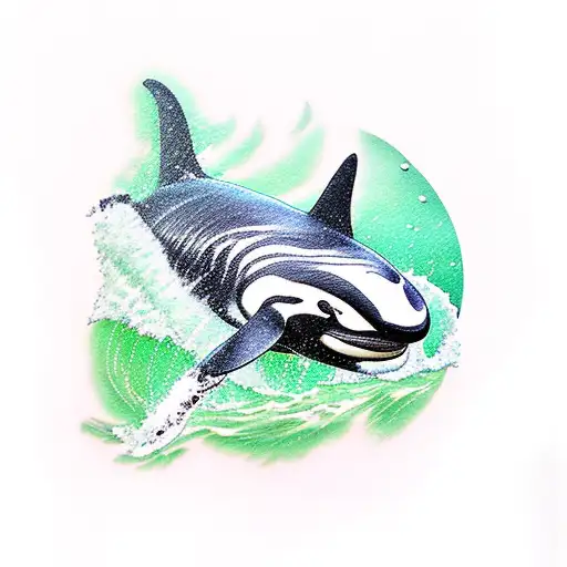 orca whale in water with green duck above tattoo design idea