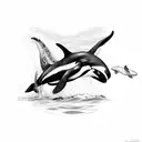 orca whale in water with duck flying above tattoo design idea