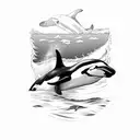 orca whale in water with duck flying above tattoo design idea
