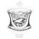 A stylized bourbon glass with the Arkansas razorbacks logo etched into the glass tattoo design idea