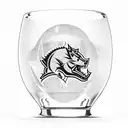 A stylized bourbon glass with the Arkansas razorbacks logo etched into the glass tattoo design idea
