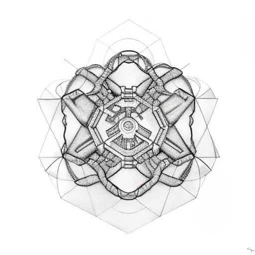 hexagonal cyberpunk tattoo design idea