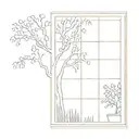 Garden Scene: A scene of a window looking out onto a garden with a weeping willow tree prominently featured.  tattoo design idea