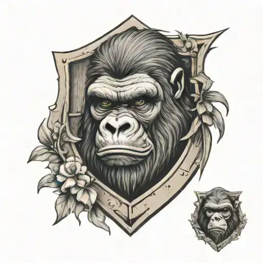 bejarano surname shield, i want it to have an angry gorilla on it too. i'm a fighter and i want something like that. tattoo design idea