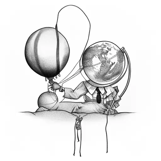 schoolboy with a globe balloon tattoo design idea