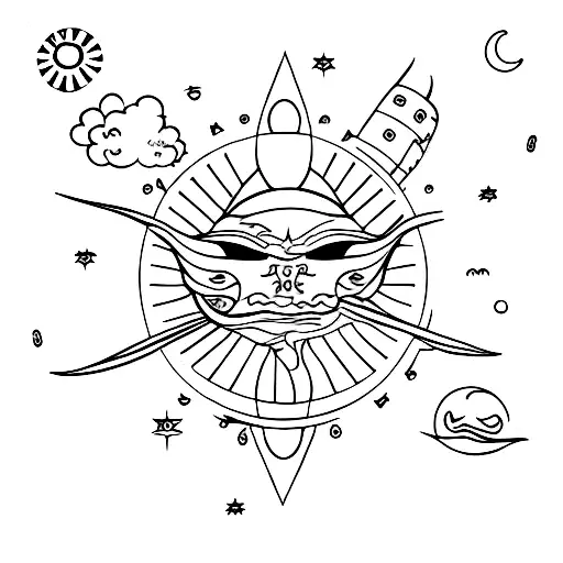 Dragon face near moon or sun all by one line tattoo design idea