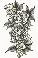 flower and names incorporated tattoo design idea