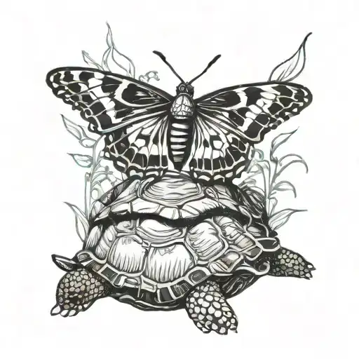 butterfly and turtle in a symbiotic relationship  tattoo design idea