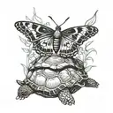 butterfly and turtle in a symbiotic relationship  tattoo design idea