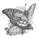 butterfly and turtle in a symbiotic relationship  tattoo design idea