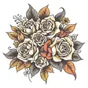 1971 underneath 1977 and underneat 4 flowers in a bouquet  tattoo design idea