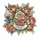 1971 underneath 1977 and underneat 4 flowers in a bouquet  tattoo design idea