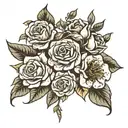 1971 underneath 1977 and underneat 4 flowers in a bouquet  tattoo design idea