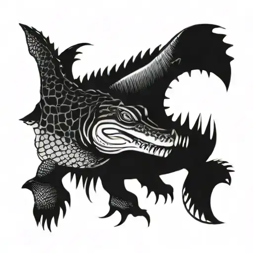 australian crocodile eating barramundi tattoo design idea