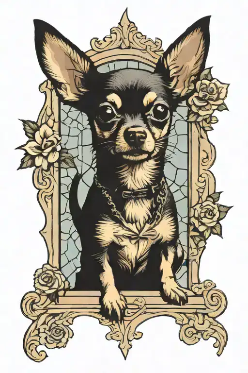 chihuahua as knite in church window tattoo design idea