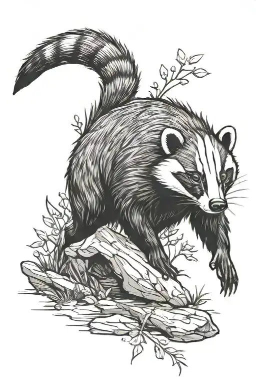 curious badger crawling upwards direction tattoo design idea