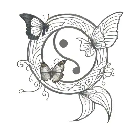 A butterfly and moon intertwined in a yin yang symbol tattoo design idea