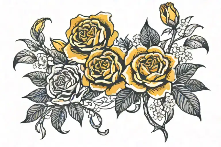 a yellow rose, tiger lily, tulip all intertwined within tattoo design idea